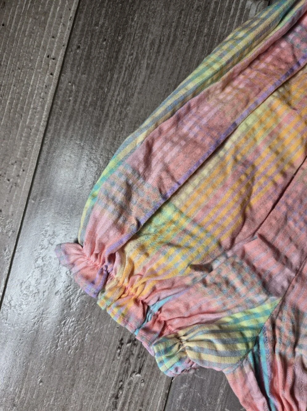 NWT Bonnie Baby Pastel Plaid Strawberry Bubble Romper 3–6M